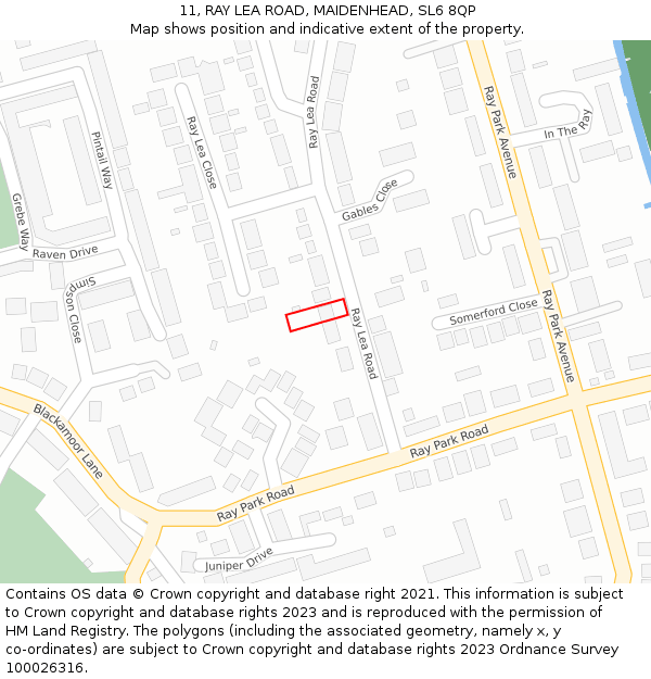 11, RAY LEA ROAD, MAIDENHEAD, SL6 8QP: Location map and indicative extent of plot