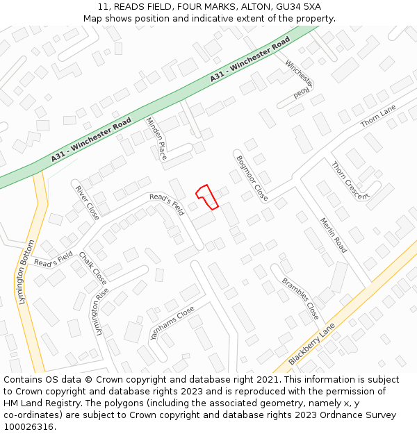 11, READS FIELD, FOUR MARKS, ALTON, GU34 5XA: Location map and indicative extent of plot