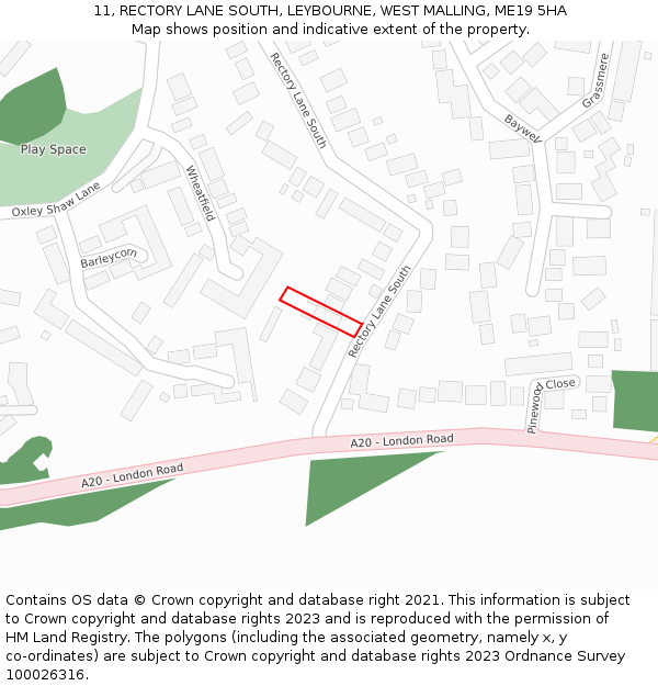11, RECTORY LANE SOUTH, LEYBOURNE, WEST MALLING, ME19 5HA: Location map and indicative extent of plot
