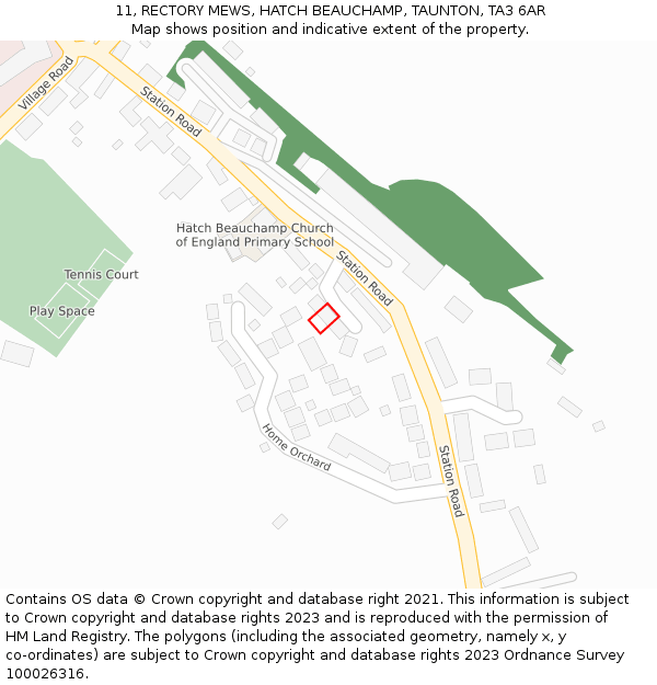 11, RECTORY MEWS, HATCH BEAUCHAMP, TAUNTON, TA3 6AR: Location map and indicative extent of plot