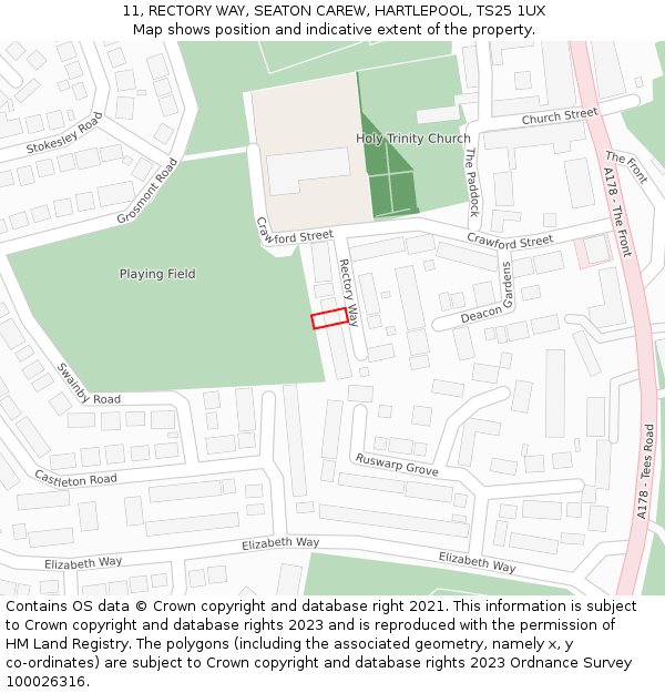 11, RECTORY WAY, SEATON CAREW, HARTLEPOOL, TS25 1UX: Location map and indicative extent of plot