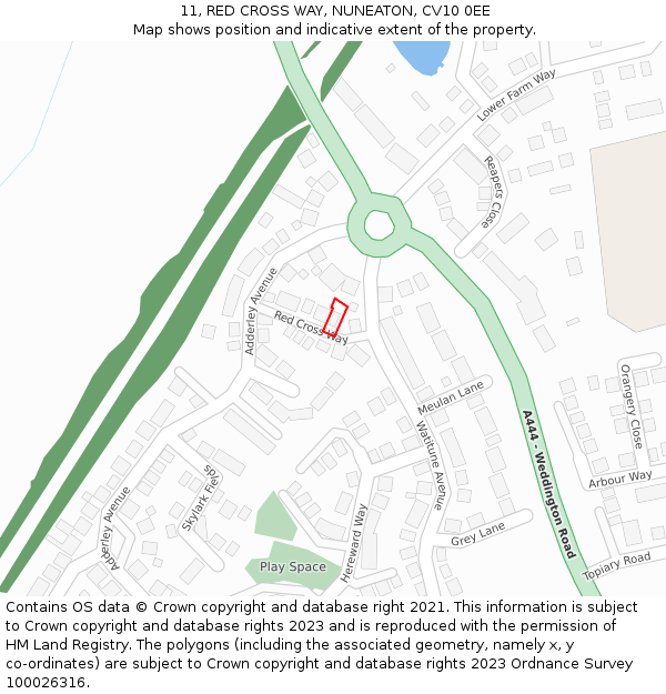 11, RED CROSS WAY, NUNEATON, CV10 0EE: Location map and indicative extent of plot