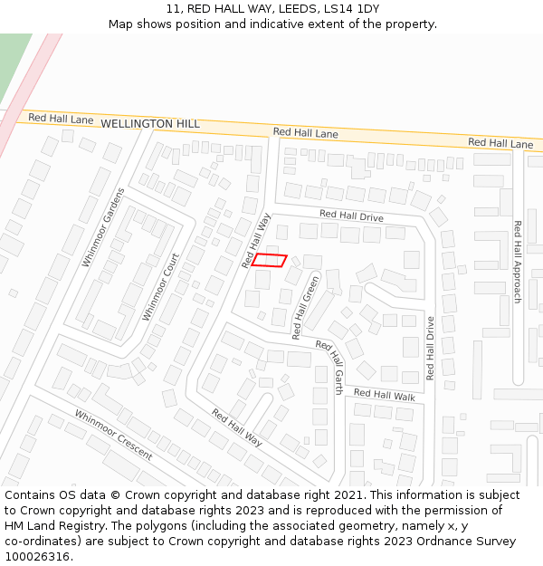 11, RED HALL WAY, LEEDS, LS14 1DY: Location map and indicative extent of plot