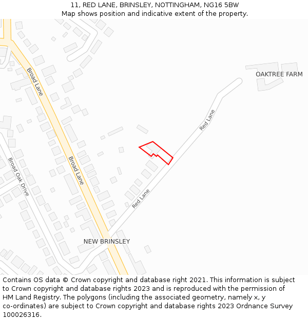 11, RED LANE, BRINSLEY, NOTTINGHAM, NG16 5BW: Location map and indicative extent of plot