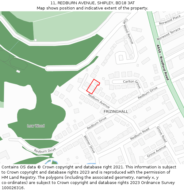 11, REDBURN AVENUE, SHIPLEY, BD18 3AT: Location map and indicative extent of plot