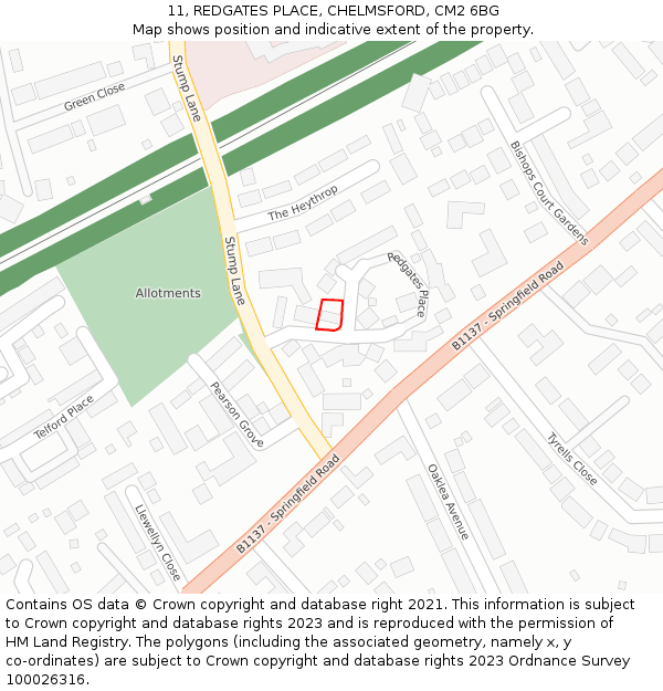 11, REDGATES PLACE, CHELMSFORD, CM2 6BG: Location map and indicative extent of plot