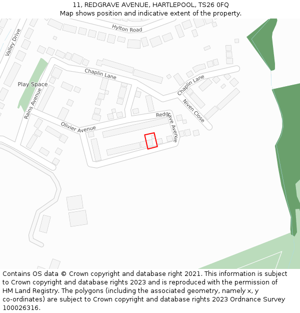 11, REDGRAVE AVENUE, HARTLEPOOL, TS26 0FQ: Location map and indicative extent of plot