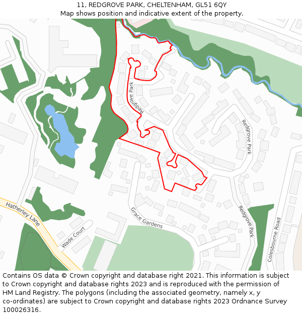 11, REDGROVE PARK, CHELTENHAM, GL51 6QY: Location map and indicative extent of plot