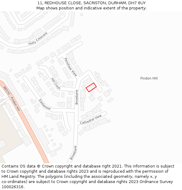 11, REDHOUSE CLOSE, SACRISTON, DURHAM, DH7 6UY: Location map and indicative extent of plot