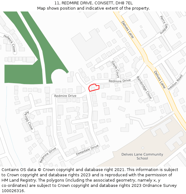 11, REDMIRE DRIVE, CONSETT, DH8 7EL: Location map and indicative extent of plot