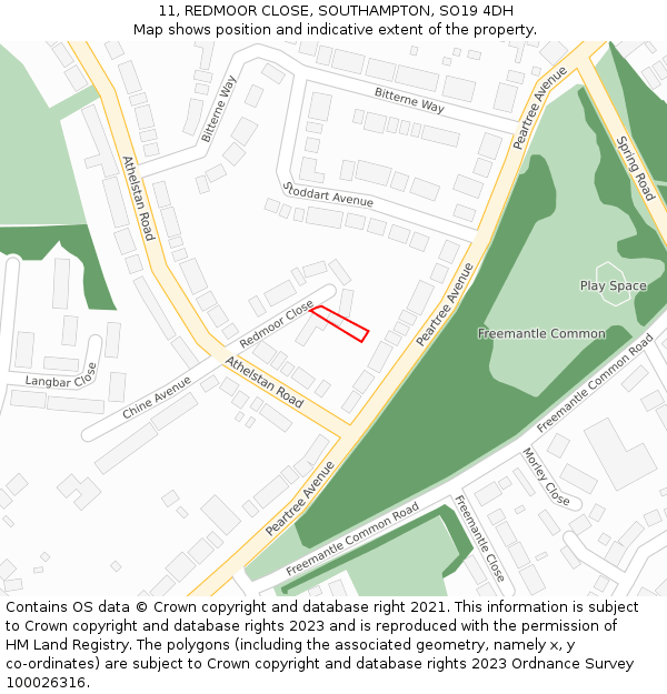 11, REDMOOR CLOSE, SOUTHAMPTON, SO19 4DH: Location map and indicative extent of plot