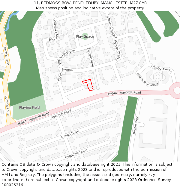 11, REDMOSS ROW, PENDLEBURY, MANCHESTER, M27 8AR: Location map and indicative extent of plot