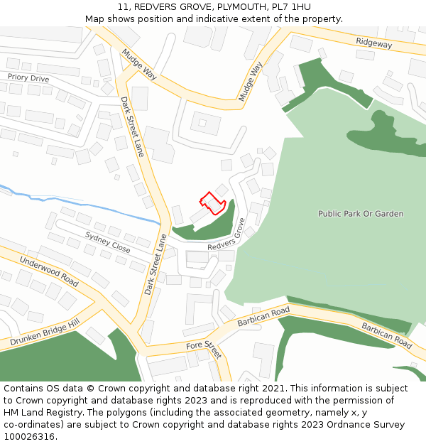 11, REDVERS GROVE, PLYMOUTH, PL7 1HU: Location map and indicative extent of plot
