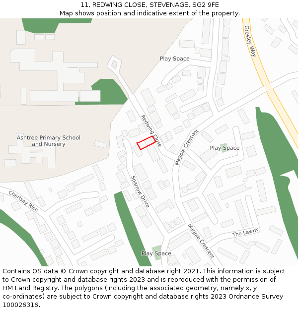 11, REDWING CLOSE, STEVENAGE, SG2 9FE: Location map and indicative extent of plot