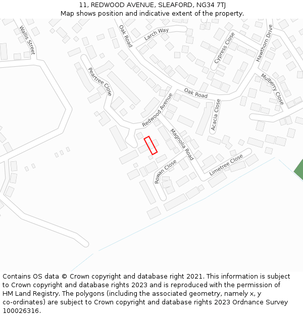 11, REDWOOD AVENUE, SLEAFORD, NG34 7TJ: Location map and indicative extent of plot