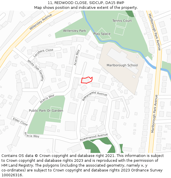 11, REDWOOD CLOSE, SIDCUP, DA15 8WP: Location map and indicative extent of plot