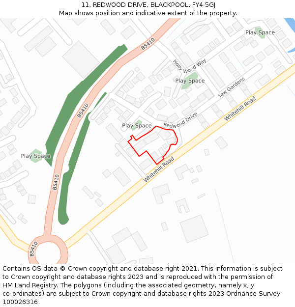 11, REDWOOD DRIVE, BLACKPOOL, FY4 5GJ: Location map and indicative extent of plot