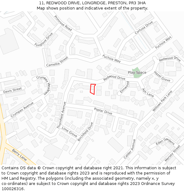 11, REDWOOD DRIVE, LONGRIDGE, PRESTON, PR3 3HA: Location map and indicative extent of plot