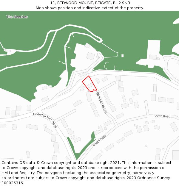 11, REDWOOD MOUNT, REIGATE, RH2 9NB: Location map and indicative extent of plot