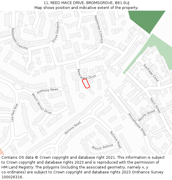 11, REED MACE DRIVE, BROMSGROVE, B61 0UJ: Location map and indicative extent of plot