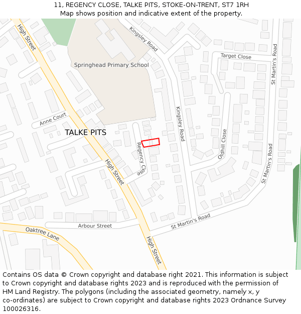 11, REGENCY CLOSE, TALKE PITS, STOKE-ON-TRENT, ST7 1RH: Location map and indicative extent of plot