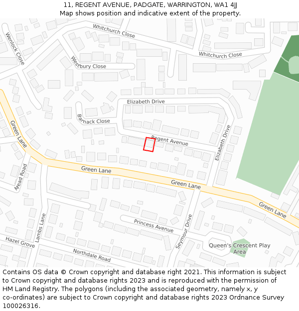 11, REGENT AVENUE, PADGATE, WARRINGTON, WA1 4JJ: Location map and indicative extent of plot