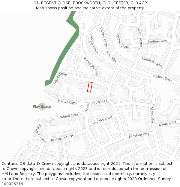 11, REGENT CLOSE, BROCKWORTH, GLOUCESTER, GL3 4GP: Location map and indicative extent of plot