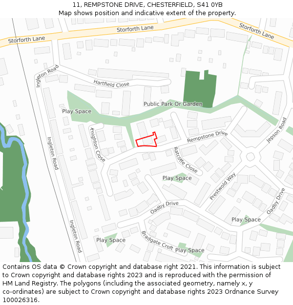 11, REMPSTONE DRIVE, CHESTERFIELD, S41 0YB: Location map and indicative extent of plot