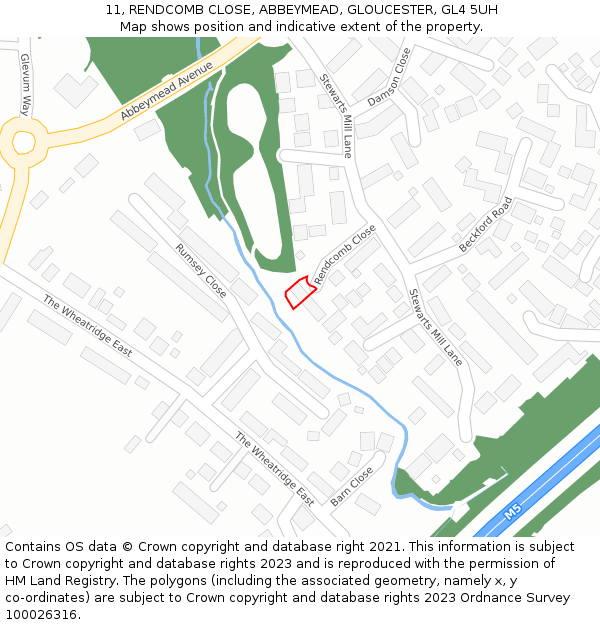 11, RENDCOMB CLOSE, ABBEYMEAD, GLOUCESTER, GL4 5UH: Location map and indicative extent of plot