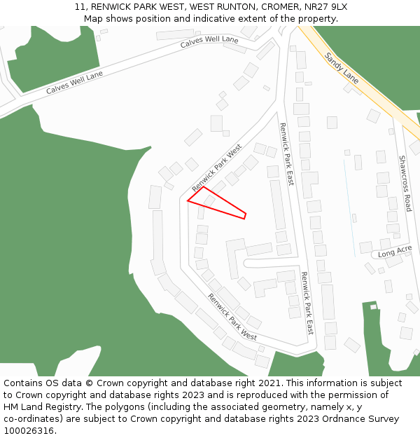 11, RENWICK PARK WEST, WEST RUNTON, CROMER, NR27 9LX: Location map and indicative extent of plot