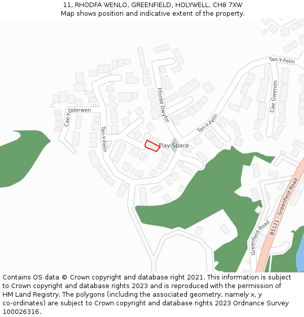 11, RHODFA WENLO, GREENFIELD, HOLYWELL, CH8 7XW: Location map and indicative extent of plot
