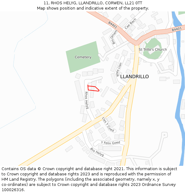 11, RHOS HELYG, LLANDRILLO, CORWEN, LL21 0TT: Location map and indicative extent of plot