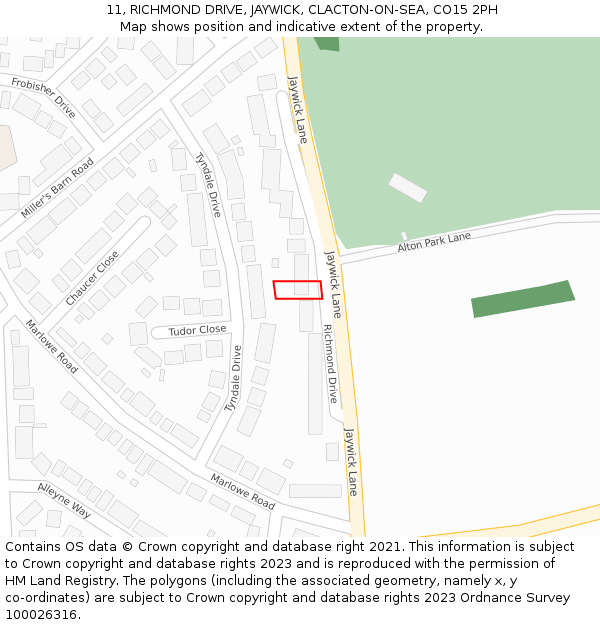 11, RICHMOND DRIVE, JAYWICK, CLACTON-ON-SEA, CO15 2PH: Location map and indicative extent of plot