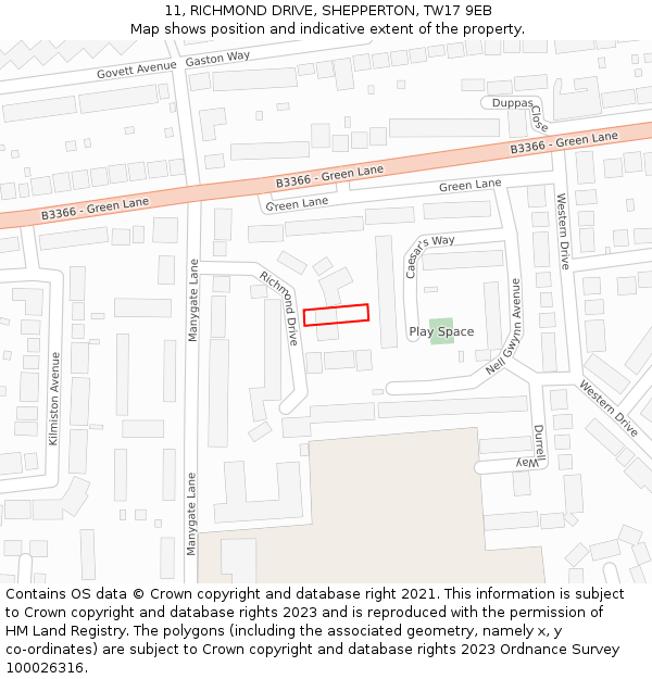 11, RICHMOND DRIVE, SHEPPERTON, TW17 9EB: Location map and indicative extent of plot