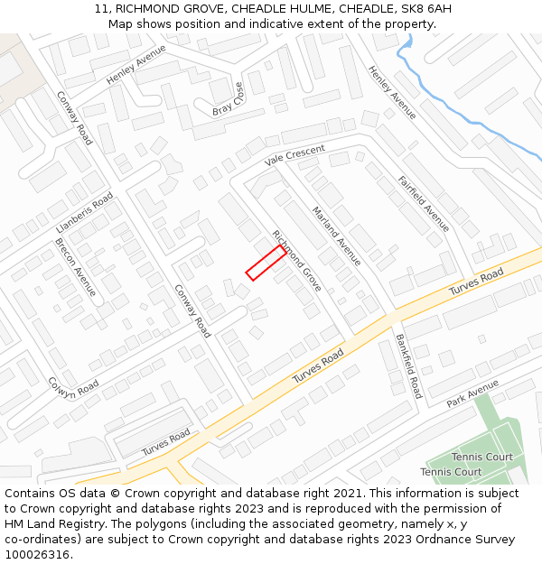 11, RICHMOND GROVE, CHEADLE HULME, CHEADLE, SK8 6AH: Location map and indicative extent of plot
