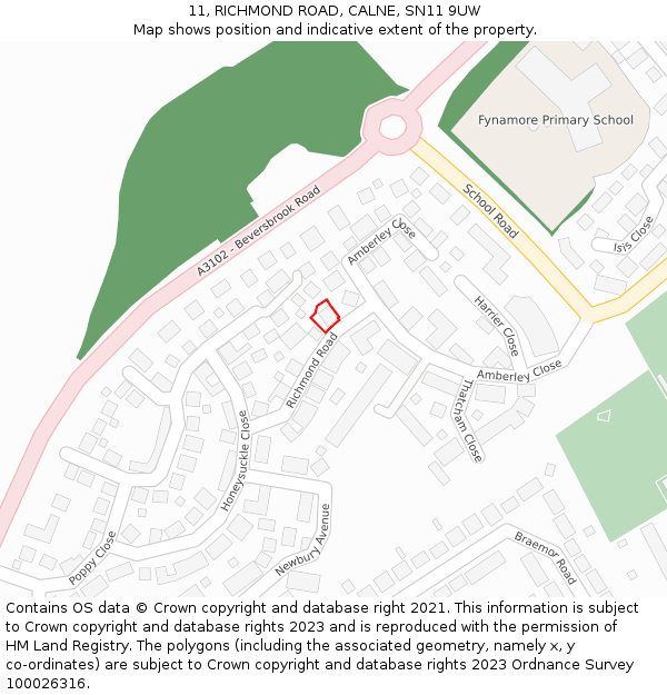 11, RICHMOND ROAD, CALNE, SN11 9UW: Location map and indicative extent of plot