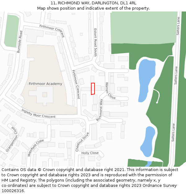 11, RICHMOND WAY, DARLINGTON, DL1 4RL: Location map and indicative extent of plot