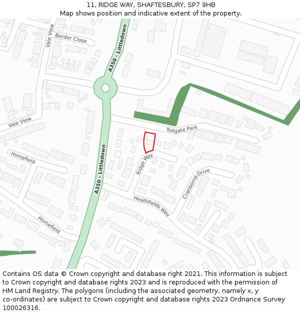 11, RIDGE WAY, SHAFTESBURY, SP7 9HB: Location map and indicative extent of plot