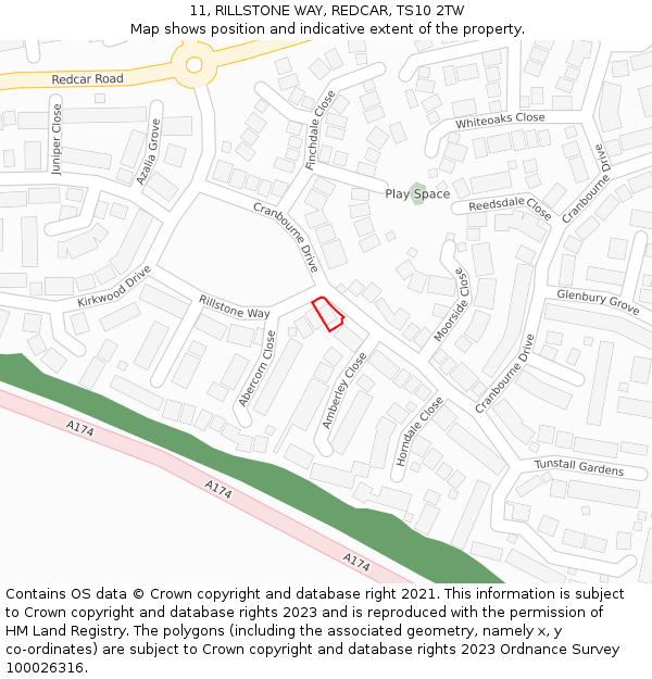 11, RILLSTONE WAY, REDCAR, TS10 2TW: Location map and indicative extent of plot