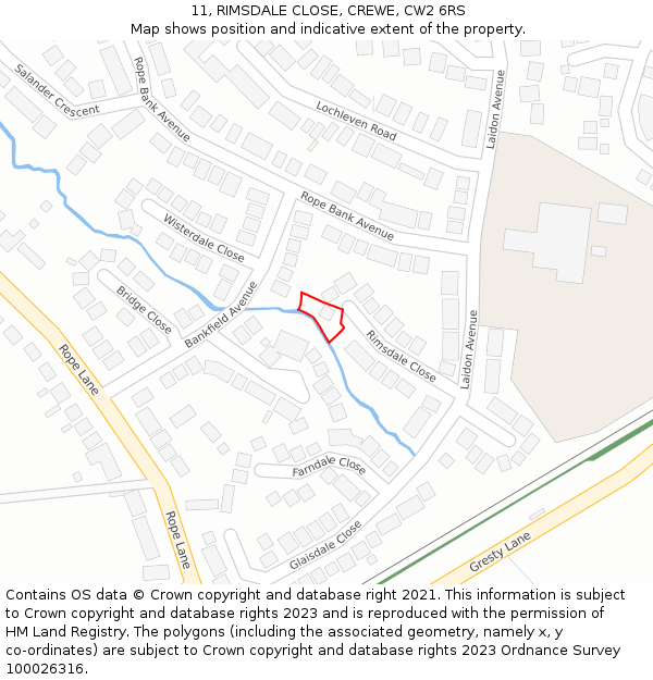 11, RIMSDALE CLOSE, CREWE, CW2 6RS: Location map and indicative extent of plot