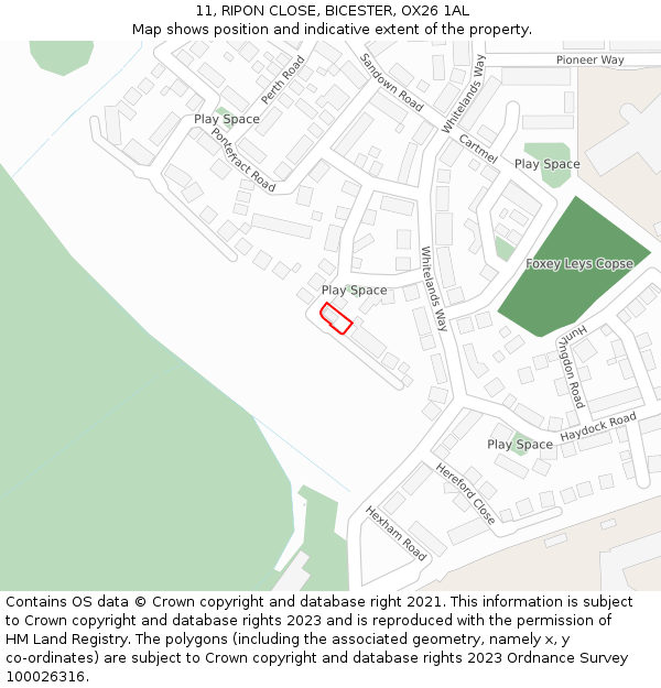 11, RIPON CLOSE, BICESTER, OX26 1AL: Location map and indicative extent of plot