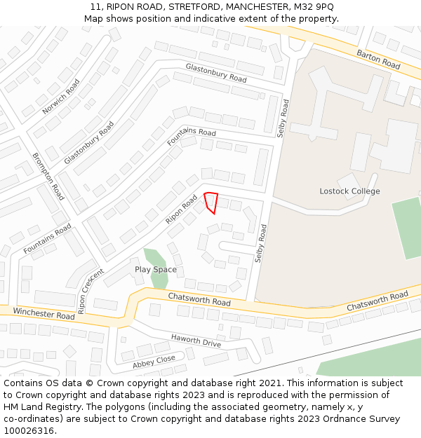11, RIPON ROAD, STRETFORD, MANCHESTER, M32 9PQ: Location map and indicative extent of plot