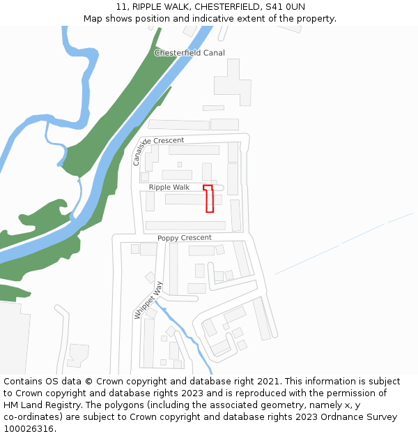 11, RIPPLE WALK, CHESTERFIELD, S41 0UN: Location map and indicative extent of plot