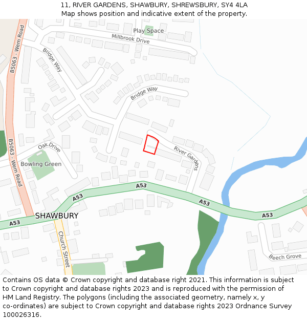 11, RIVER GARDENS, SHAWBURY, SHREWSBURY, SY4 4LA: Location map and indicative extent of plot