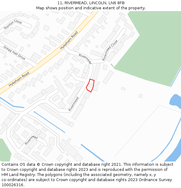 11, RIVERMEAD, LINCOLN, LN6 8FB: Location map and indicative extent of plot