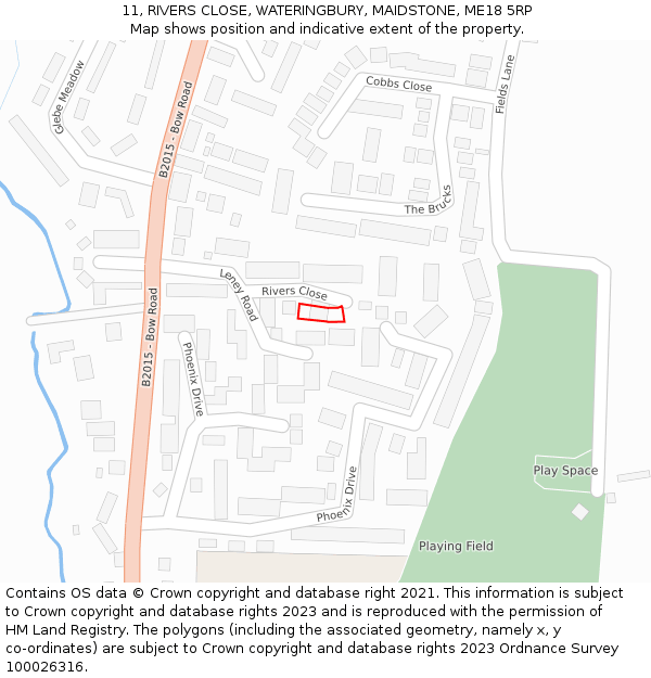 11, RIVERS CLOSE, WATERINGBURY, MAIDSTONE, ME18 5RP: Location map and indicative extent of plot