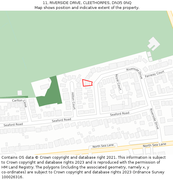 11, RIVERSIDE DRIVE, CLEETHORPES, DN35 0NQ: Location map and indicative extent of plot