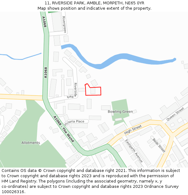 11, RIVERSIDE PARK, AMBLE, MORPETH, NE65 0YR: Location map and indicative extent of plot