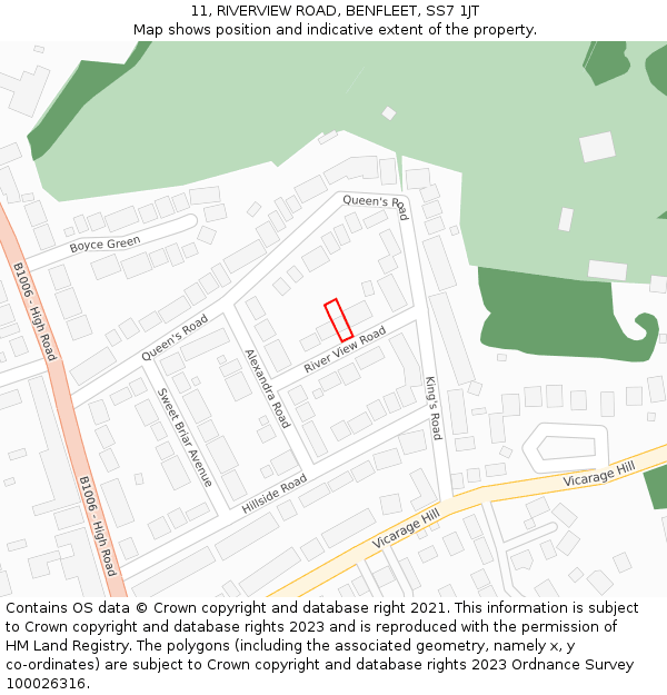 11, RIVERVIEW ROAD, BENFLEET, SS7 1JT: Location map and indicative extent of plot