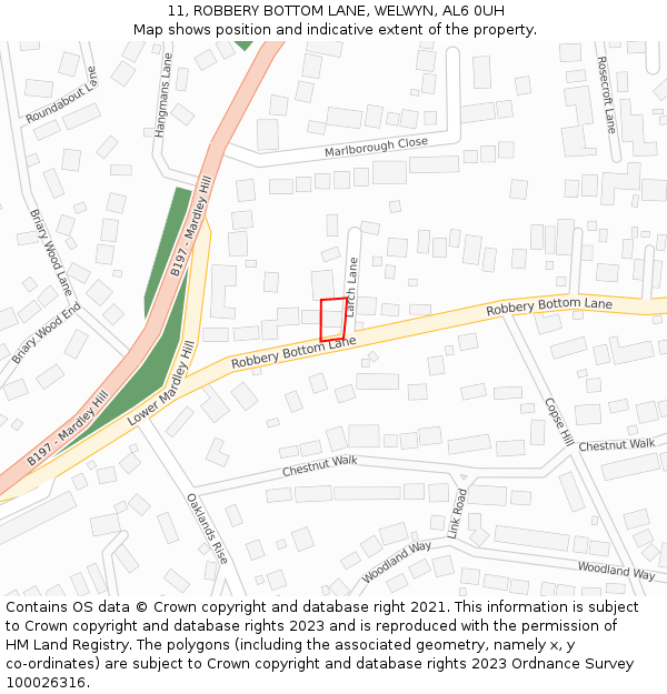 11, ROBBERY BOTTOM LANE, WELWYN, AL6 0UH: Location map and indicative extent of plot